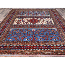 Load image into Gallery viewer, 8&#39;9&quot;x10&#39;5&quot; Lichen Blue, Multiple Borders, Compartmentation Design, Turkish Knot Geometric Pattern, Hand Knotted Small Animals And Birds Figurines, Shiny Wool, Oriental Rug FWR521862