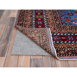 8'9"x10'5" Lichen Blue, Multiple Borders, Compartmentation Design, Turkish Knot Geometric Pattern, Hand Knotted Small Animals And Birds Figurines, Shiny Wool, Oriental Rug FWR521862