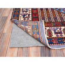 Load image into Gallery viewer, 5&#39;10&quot;x9&#39; Azure Blue And Comfort White, Hand Knotted, Shiny Wool, Colorful Turkish Knot Geometric Elements With Small Birds Figurines, Striped Oriental Rug FWR521886