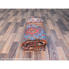 Load image into Gallery viewer, 5&#39;10&quot;x9&#39; Azure Blue And Comfort White, Hand Knotted, Shiny Wool, Colorful Turkish Knot Geometric Elements With Small Birds Figurines, Striped Oriental Rug FWR521886
