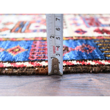 Load image into Gallery viewer, 5&#39;10&quot;x9&#39; Azure Blue And Comfort White, Hand Knotted, Shiny Wool, Colorful Turkish Knot Geometric Elements With Small Birds Figurines, Striped Oriental Rug FWR521886