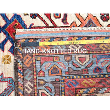 Load image into Gallery viewer, 3&#39;8&quot;x5&#39;4&quot; Swiss Coffee White With Quilt Blue Border, Hand Knotted Vibrant Wool, Turkish Knot With All Over Small Birds Figurines, Denser Weave Natural Dyes, Oriental Rug FWR521928