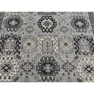 6'2"x9'2" Medium Gray, Pure Wool, Hand Knotted, Peshawar With Karajeh Design, Oriental Rug FWR522006
