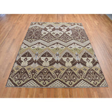 Load image into Gallery viewer, 8&#39;1&quot;x10&#39; Bistre Brown, Ikat Tribal And Geometric Design, Pure Wool, Hand Knotted, Oriental Rug FWR522042