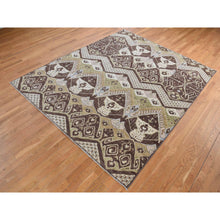 Load image into Gallery viewer, 8&#39;1&quot;x10&#39; Bistre Brown, Ikat Tribal And Geometric Design, Pure Wool, Hand Knotted, Oriental Rug FWR522042