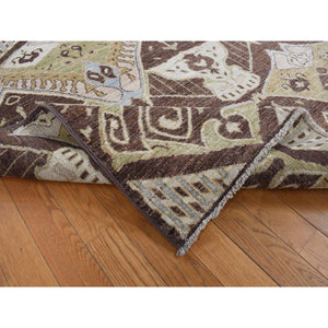 8'1"x10' Bistre Brown, Ikat Tribal And Geometric Design, Pure Wool, Hand Knotted, Oriental Rug FWR522042