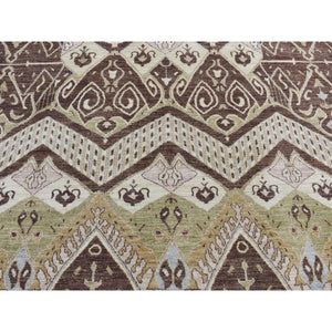 8'1"x10' Bistre Brown, Ikat Tribal And Geometric Design, Pure Wool, Hand Knotted, Oriental Rug FWR522042