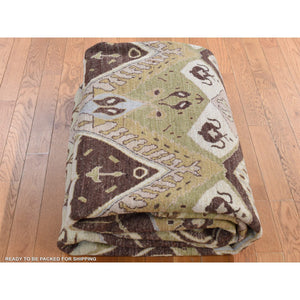 8'1"x10' Bistre Brown, Ikat Tribal And Geometric Design, Pure Wool, Hand Knotted, Oriental Rug FWR522042