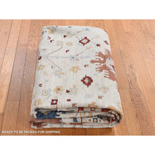 Load image into Gallery viewer, 7&#39;9&quot;x9&#39;9&quot; Parchment White, Peshawar With Large Elements Mahal Design, Hand Knotted, Pure Wool, Oriental Rug FWR522060