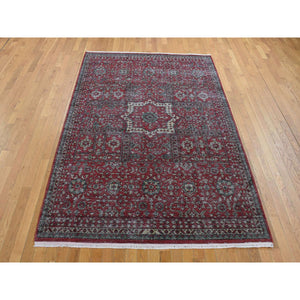 6'1"x9' Vermilion Red, Vintage Look Mamluk, Zero Pile, Shaved Down, Worn and Distressed Wool, Hand Knotted, Oriental Rug FWR522072