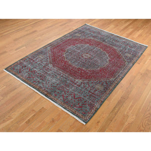 6'x9' Feldgrau Green, Vintage Look Mamluk, Zero Pile, Shaved Low, Worn Wool, Hand Knotted, Oriental Rug FWR522090