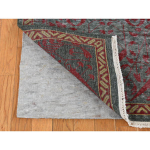 6'x9' Feldgrau Green, Vintage Look Mamluk, Zero Pile, Shaved Low, Worn Wool, Hand Knotted, Oriental Rug FWR522090
