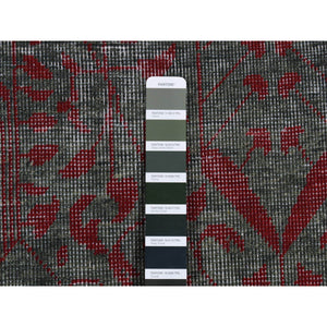 6'x9' Feldgrau Green, Vintage Look Mamluk, Zero Pile, Shaved Low, Worn Wool, Hand Knotted, Oriental Rug FWR522090