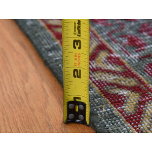 6'x9' Feldgrau Green, Vintage Look Mamluk, Zero Pile, Shaved Low, Worn Wool, Hand Knotted, Oriental Rug FWR522090