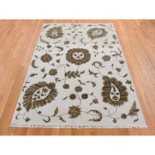 Load image into Gallery viewer, 6&#39;x9&#39;2&quot; Timberwolf Gray, Open And Large Leaf And Flower Rajasthan Design, On Clearance, No Border, Wool And Silk, Hand Knotted, Oriental Rug FWR522102