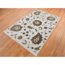 Load image into Gallery viewer, 6&#39;x9&#39;2&quot; Timberwolf Gray, Open And Large Leaf And Flower Rajasthan Design, On Clearance, No Border, Wool And Silk, Hand Knotted, Oriental Rug FWR522102
