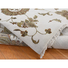 Load image into Gallery viewer, 6&#39;x9&#39;2&quot; Timberwolf Gray, Open And Large Leaf And Flower Rajasthan Design, On Clearance, No Border, Wool And Silk, Hand Knotted, Oriental Rug FWR522102