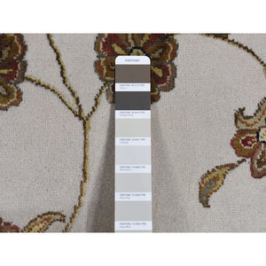 6'x9'2" Timberwolf Gray, Open And Large Leaf And Flower Rajasthan Design, On Clearance, No Border, Wool And Silk, Hand Knotted, Oriental Rug FWR522102