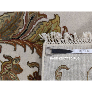 6'x9'2" Timberwolf Gray, Open And Large Leaf And Flower Rajasthan Design, On Clearance, No Border, Wool And Silk, Hand Knotted, Oriental Rug FWR522102