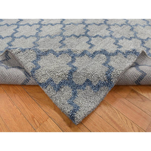 8'1"x9'9" Cloud Gray, On Clearance, Hand Knotted, Moroccan Berber Criss Cross Design, Thick And Plush, Pure Wool, Oriental Rug FWR522150