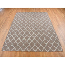 Load image into Gallery viewer, 7&#39;10&quot;x9&#39;9&quot; Coffee Brown, Moroccan Crisscross Design, Pure Wool, Hand Knotted, Flat Weave And Pile Combination, Oriental Rug FWR522156