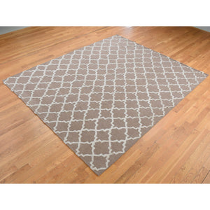 7'10"x9'9" Coffee Brown, Moroccan Crisscross Design, Pure Wool, Hand Knotted, Flat Weave And Pile Combination, Oriental Rug FWR522156