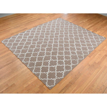 Load image into Gallery viewer, 7&#39;10&quot;x9&#39;9&quot; Coffee Brown, Moroccan Crisscross Design, Pure Wool, Hand Knotted, Flat Weave And Pile Combination, Oriental Rug FWR522156