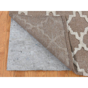 7'10"x9'9" Coffee Brown, Moroccan Crisscross Design, Pure Wool, Hand Knotted, Flat Weave And Pile Combination, Oriental Rug FWR522156