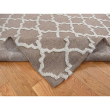 Load image into Gallery viewer, 7&#39;10&quot;x9&#39;9&quot; Coffee Brown, Moroccan Crisscross Design, Pure Wool, Hand Knotted, Flat Weave And Pile Combination, Oriental Rug FWR522156