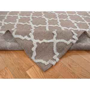 7'10"x9'9" Coffee Brown, Moroccan Crisscross Design, Pure Wool, Hand Knotted, Flat Weave And Pile Combination, Oriental Rug FWR522156