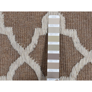 7'10"x9'9" Coffee Brown, Moroccan Crisscross Design, Pure Wool, Hand Knotted, Flat Weave And Pile Combination, Oriental Rug FWR522156