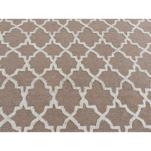 7'10"x9'9" Coffee Brown, Moroccan Crisscross Design, Pure Wool, Hand Knotted, Flat Weave And Pile Combination, Oriental Rug FWR522156