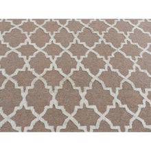 Load image into Gallery viewer, 7&#39;10&quot;x9&#39;9&quot; Coffee Brown, Moroccan Crisscross Design, Pure Wool, Hand Knotted, Flat Weave And Pile Combination, Oriental Rug FWR522156