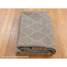 Load image into Gallery viewer, 7&#39;10&quot;x9&#39;9&quot; Coffee Brown, Moroccan Crisscross Design, Pure Wool, Hand Knotted, Flat Weave And Pile Combination, Oriental Rug FWR522156