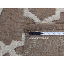 Load image into Gallery viewer, 7&#39;10&quot;x9&#39;9&quot; Coffee Brown, Moroccan Crisscross Design, Pure Wool, Hand Knotted, Flat Weave And Pile Combination, Oriental Rug FWR522156