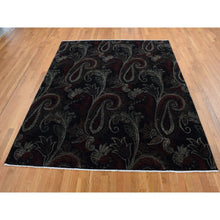 Load image into Gallery viewer, 8&#39;1&quot;x10&#39; Neutral Black, Modern Paisley And Flower Mughal Influence Design, Hand Knotted, Pure Wool, Oriental Rug FWR522174