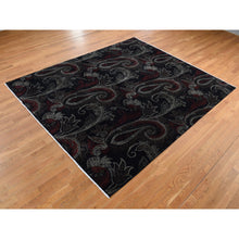 Load image into Gallery viewer, 8&#39;1&quot;x10&#39; Neutral Black, Modern Paisley And Flower Mughal Influence Design, Hand Knotted, Pure Wool, Oriental Rug FWR522174