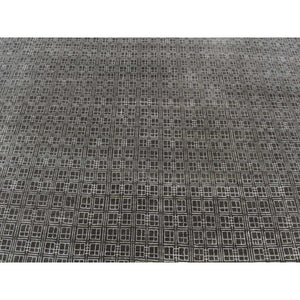8'1"x9'9" Chocolate Brown, Small Box Design, Wool And Silk, Hand Knotted, Oriental Rug FWR522180