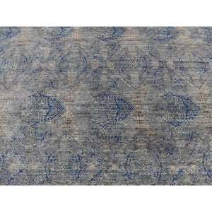 8'x10'2" Battleship Gray, Erased Rossets, Silk With Textured Wool, Hand Knotted, Oriental Rug FWR522198