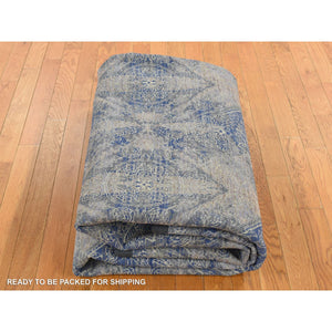 8'x10'2" Battleship Gray, Erased Rossets, Silk With Textured Wool, Hand Knotted, Oriental Rug FWR522198
