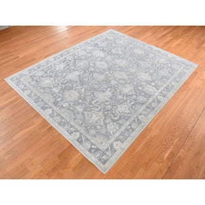 8'1"x10' Battleship Gray, Hand Knotted, Oushak Influence, Pure Silk With Textured Wool, Oriental Rug FWR522222
