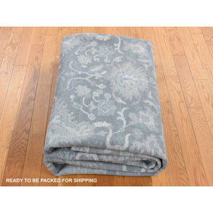 8'1"x10' Battleship Gray, Hand Knotted, Oushak Influence, Pure Silk With Textured Wool, Oriental Rug FWR522222