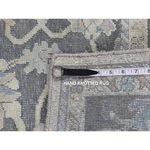 8'1"x10' Battleship Gray, Hand Knotted, Oushak Influence, Pure Silk With Textured Wool, Oriental Rug FWR522222