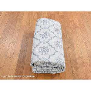8'1"x10'2" Ivory, Agra Mughal Dynasty Design, Cotton, Hand Knotted, Oriental Rug FWR522246