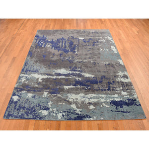 7'10"x10' Ultra Violet Purple, Hand Knotted, Abstract Galaxy Design, Wool And Silk, Oriental Rug FWR522270