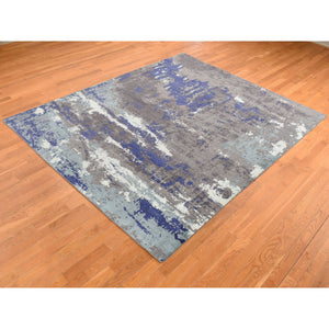 7'10"x10' Ultra Violet Purple, Hand Knotted, Abstract Galaxy Design, Wool And Silk, Oriental Rug FWR522270