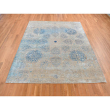 Load image into Gallery viewer, 8&#39;1&quot;x9&#39;9&quot; Tan Color, Wool And Silk, Textured Hi-low Pile, Erased Ottoman Ornament And Snowflake Design, Hand Knotted, Modern, Oriental Rug FWR522324
