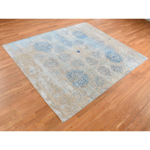 8'1"x9'9" Tan Color, Wool And Silk, Textured Hi-low Pile, Erased Ottoman Ornament And Snowflake Design, Hand Knotted, Modern, Oriental Rug FWR522324