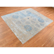 Load image into Gallery viewer, 8&#39;1&quot;x9&#39;9&quot; Tan Color, Wool And Silk, Textured Hi-low Pile, Erased Ottoman Ornament And Snowflake Design, Hand Knotted, Modern, Oriental Rug FWR522324