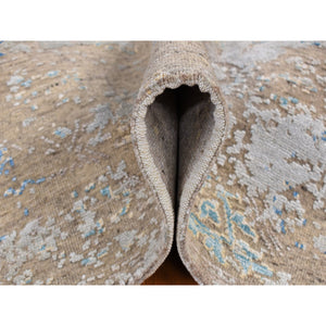 8'1"x9'9" Tan Color, Wool And Silk, Textured Hi-low Pile, Erased Ottoman Ornament And Snowflake Design, Hand Knotted, Modern, Oriental Rug FWR522324